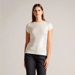 Ted Baker Katrino Ribbed Gold Metallic Fitted Logo T-Shirt, size 2/US 6